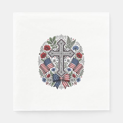 Patriotic Cross Floral Flag Vintage Napkins