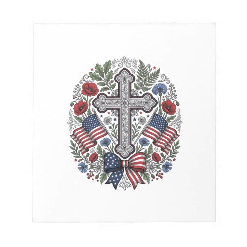 Patriotic Cross Floral Flag Vintage Notepad