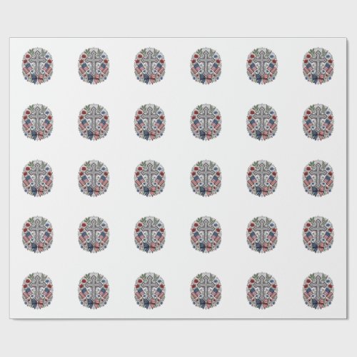 Patriotic Cross Floral Flag Vintage Wrapping Paper