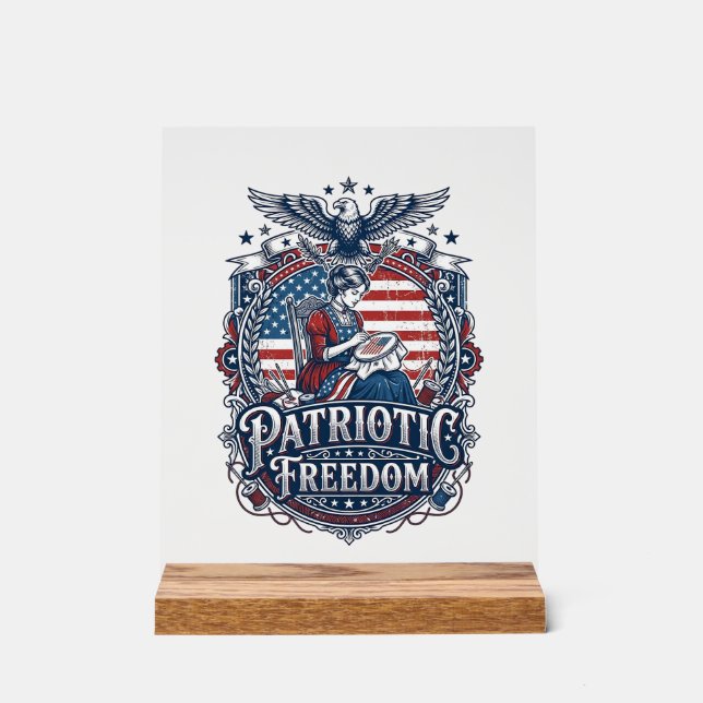 Patriotic Cross Stitcher Vector Graphic Tee_1 Acrylic Sign (Front)