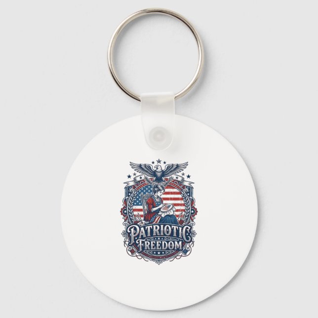 Patriotic Cross Stitcher Vector Graphic Tee_1 Keychain (Front)
