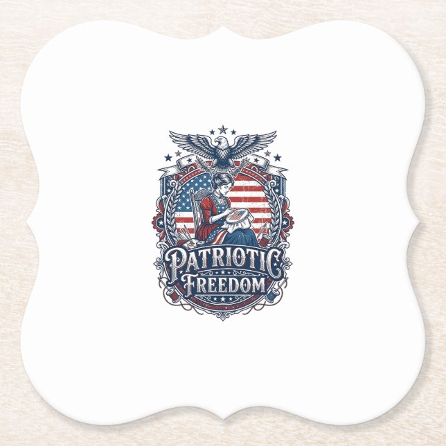 Patriotic Cross Stitcher Vector Graphic Tee_1 Paper Coaster (Front)