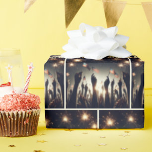 Patriotic Crowd Holding American Flags Wrapping Paper