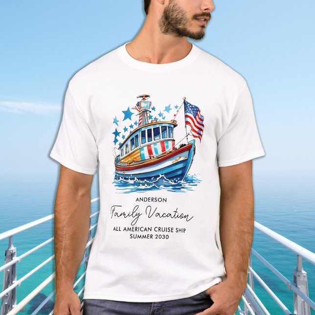 Patriotic Cruise Ship Personalized Family Vacation T-Shirt (Creator Uploaded)
