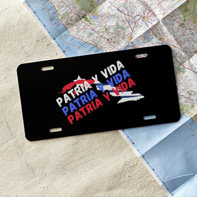 Patriotic Cuba Patria Y Vida Cuban Flag License Plate (In Situ)