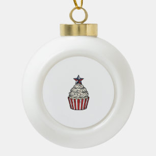 Patriotic Cupcake Vintage Engraving Fourth of July Ceramic Ball Christmas Ornament