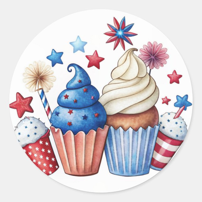 Patriotic cupcakes classic round sticker (Front)