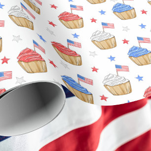 Patriotic Cupcakes   Red White Blue Wrapping Paper