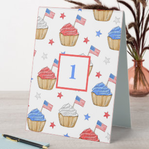 Patriotic Cupcakes & Stars Table Number Tent