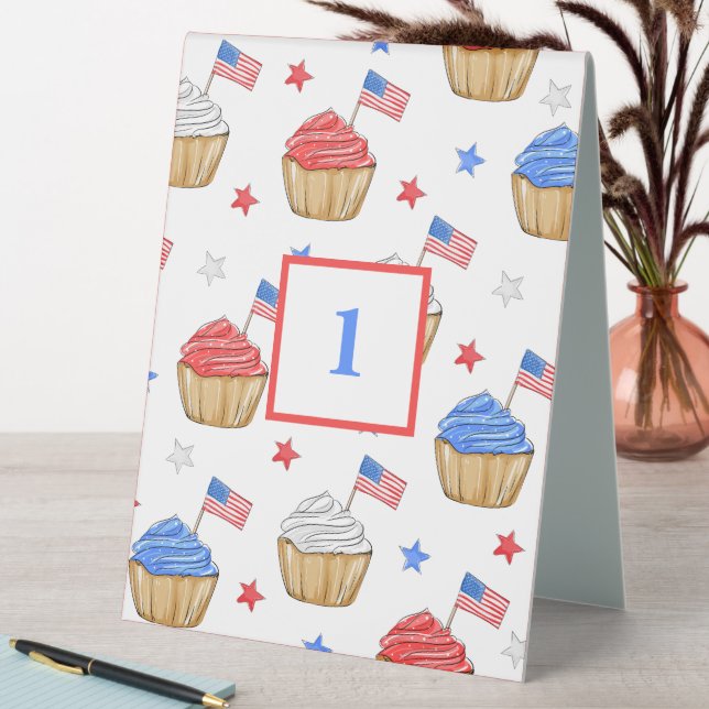 Patriotic Cupcakes & Stars Table Number Tent (In SItu (Table))