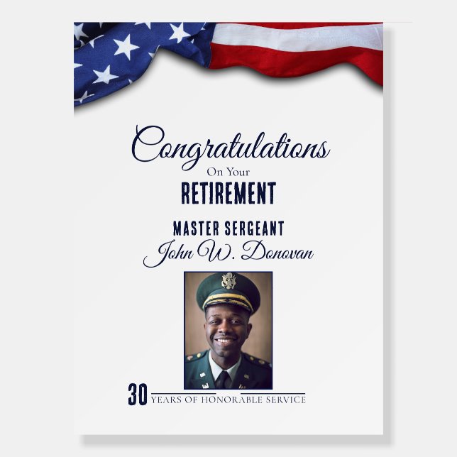 Patriotic Custom Military Retirement Tribute Sign (Front)