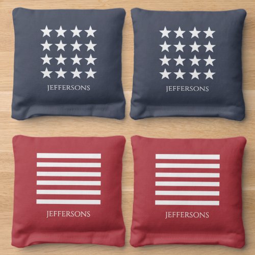 Patriotic Custom Name USA Stars Stripes July 4th Cornhole Bags