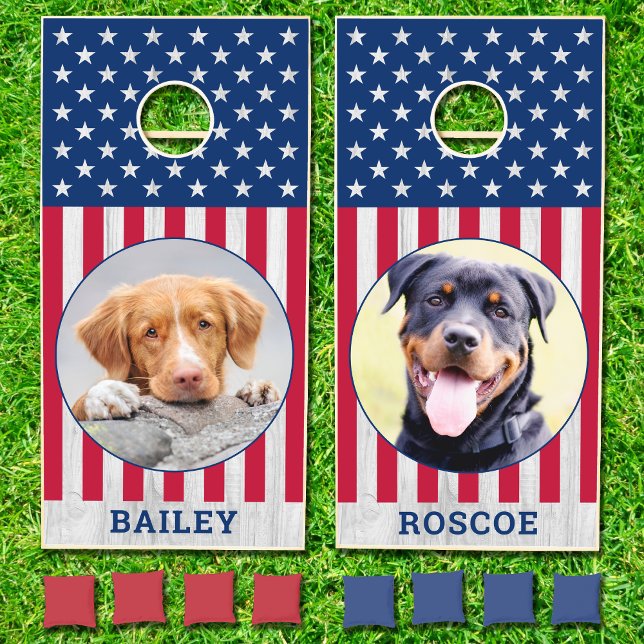 Patriotic Custom Pet Photo USA Flag Personalized Cornhole Set (Creator Uploaded)