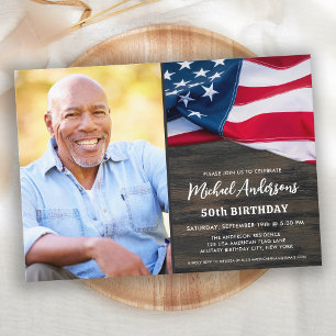 Patriotic Custom Photo US American Flag Birthday Invitation