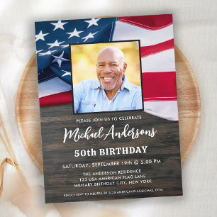 Patriotic Custom Photo US American Flag Birthday Invitation Postcard