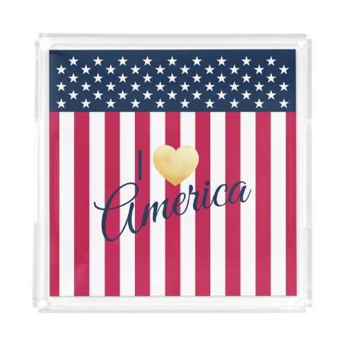 Patriotic Custom Saying I Love America Red Blue Acrylic Tray