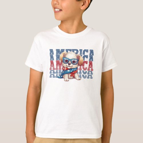 Patriotic Cute Puppy  T_Shirt