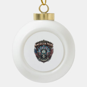 Patriotic Cyber Liberty Skull Cyberpunk Future Fre Ceramic Ball Christmas Ornament