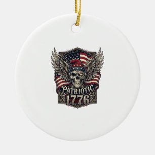Patriotic Cyber Liberty Skull Cyberpunk Future Fre Ceramic Ornament