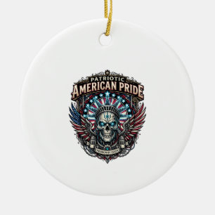 Patriotic Cyber Liberty Skull Cyberpunk Future Fre Ceramic Ornament