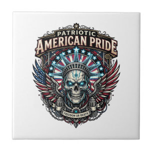Patriotic Cyber Liberty Skull Cyberpunk Future Fre Ceramic Tile
