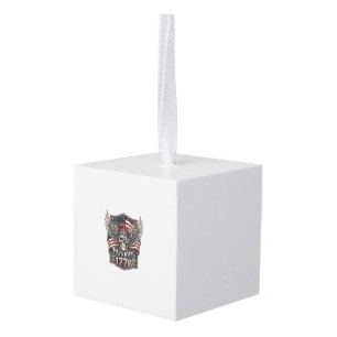 Patriotic Cyber Liberty Skull Cyberpunk Future Fre Cube Ornament