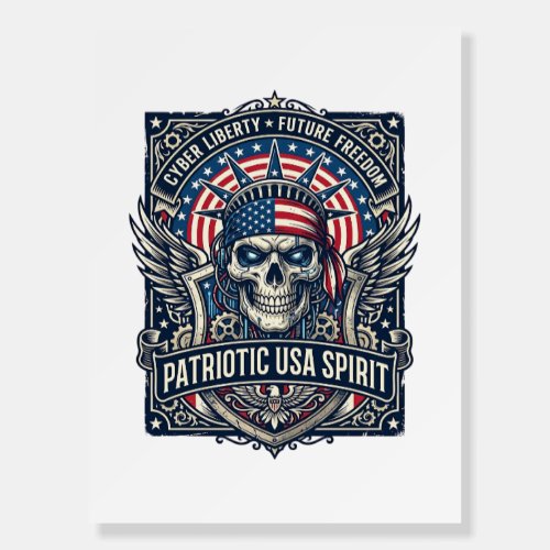 Patriotic Cyber Liberty Skull Cyberpunk Future Fre Foam Board