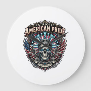 Patriotic Cyber Liberty Skull Cyberpunk Future Fre Large Clock