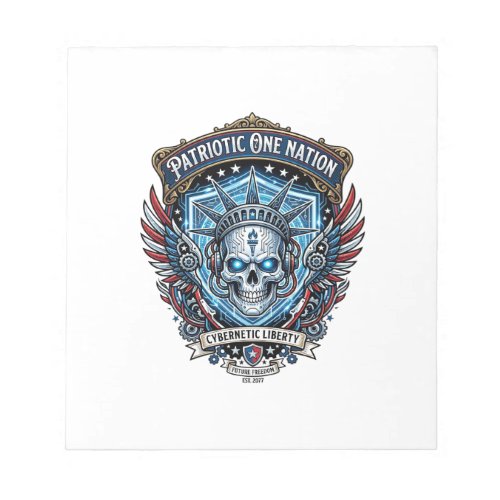 Patriotic Cyber Liberty Skull Cyberpunk Future Fre Notepad