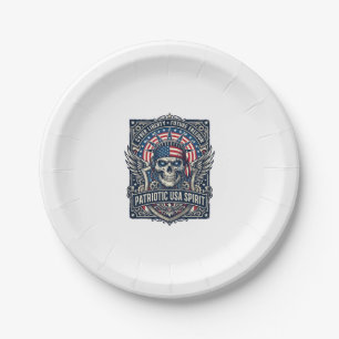 Patriotic Cyber Liberty Skull Cyberpunk Future Fre Paper Plates