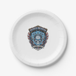 Patriotic Cyber Liberty Skull Cyberpunk Future Fre Paper Plates