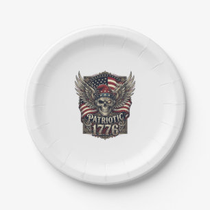 Patriotic Cyber Liberty Skull Cyberpunk Future Fre Paper Plates