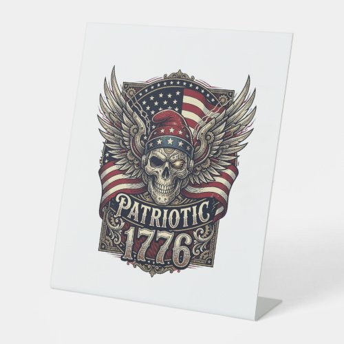 Patriotic Cyber Liberty Skull Cyberpunk Future Fre Pedestal Sign