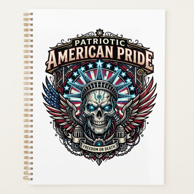 Patriotic Cyber Liberty Skull Cyberpunk Future Fre Planner (Front)
