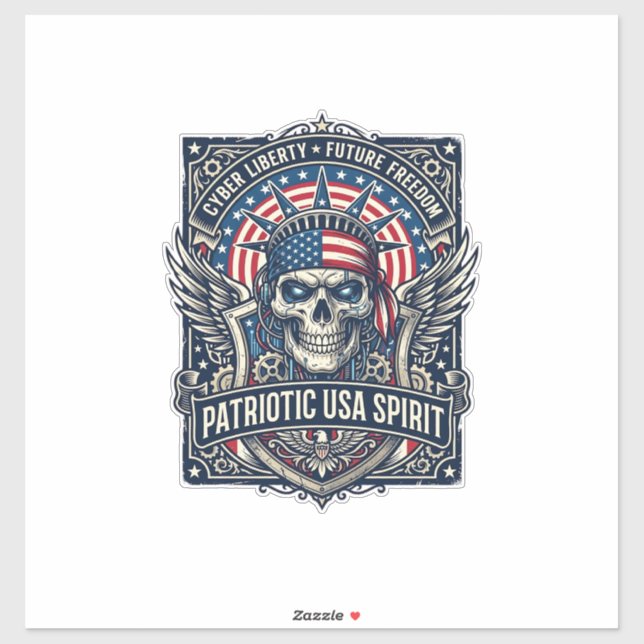 Patriotic Cyber Liberty Skull Cyberpunk Future Fre Sticker (Sheet)