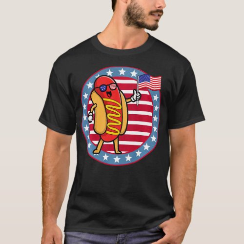 Patriotic Dabbing Hot dog American Flag Funny 4th  T_Shirt