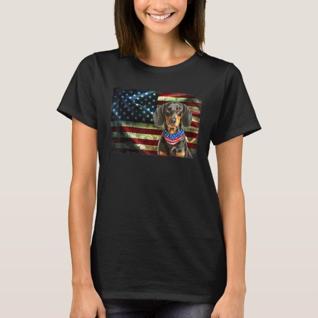 Patriotic Dachshund American Flag Dog Men Women T-Shirt (Front)