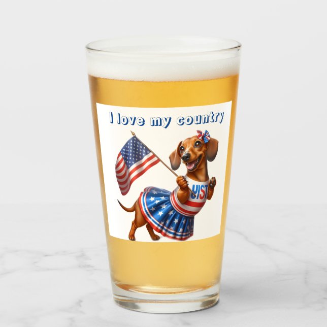 Patriotic Dachshund Cheerleader Beer Glass (Front Filled)