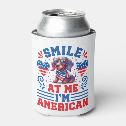 Patriotic Dachshund Dog for 4th Of July Can Cooler
