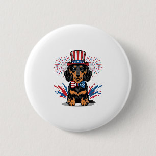 Patriotic Dachshund Fireworks Vintage Vector Art_1 Button