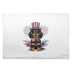 Patriotic Dachshund Fireworks Vintage Vector Art_1 Cloth Placemat