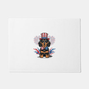 Patriotic Dachshund Fireworks Vintage Vector Art_1 Doormat