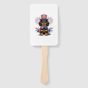 Patriotic Dachshund Fireworks Vintage Vector Art_1 Hand Fan