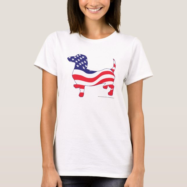 Patriotic Dachshund in red white and blue T-Shirt (Front)