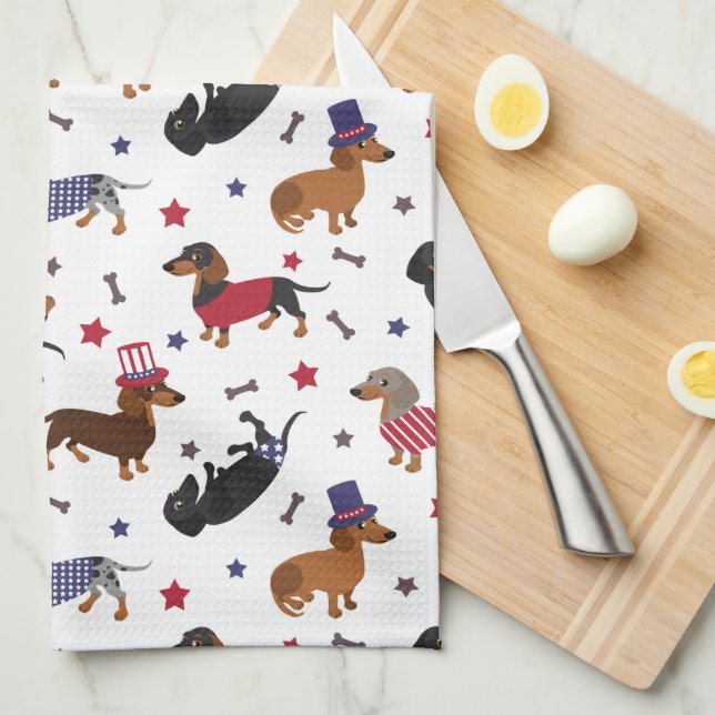 Patriotic Dachshund Kitchen Towel (Quarter Fold)