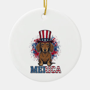 Patriotic Dachshund Merica Vintage Dog Shirt_1 Ceramic Ornament