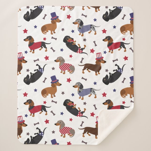 Patriotic Dachshund Sherpa Blanket (Front)