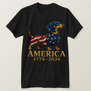 Patriotic Dachshund USA 1776-2026 Stained Glass T-Shirt