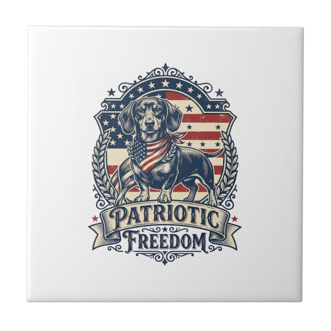 Patriotic Dachshund Vector Graphic Tee_1 Ceramic Tile (Front)