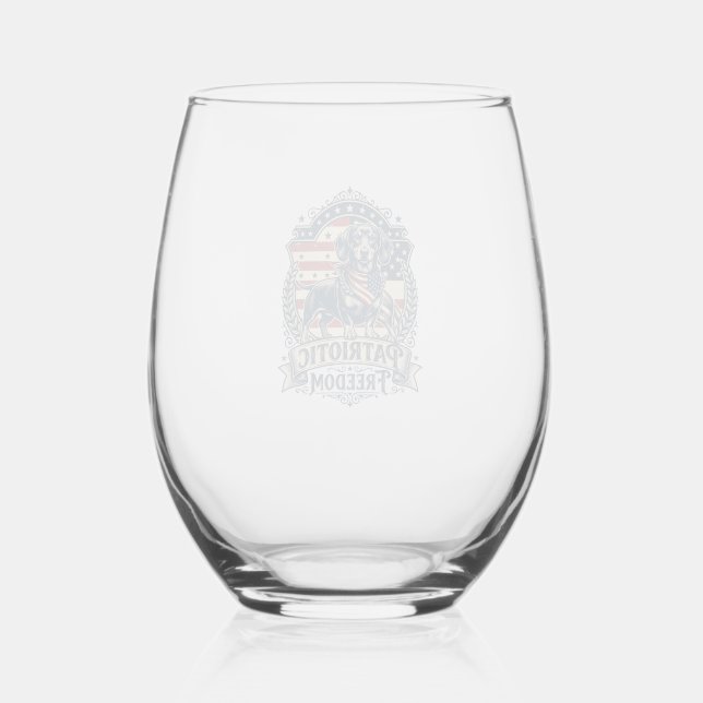 Patriotic Dachshund Vector Graphic Tee_1 Stemless Wine Glass (Front)